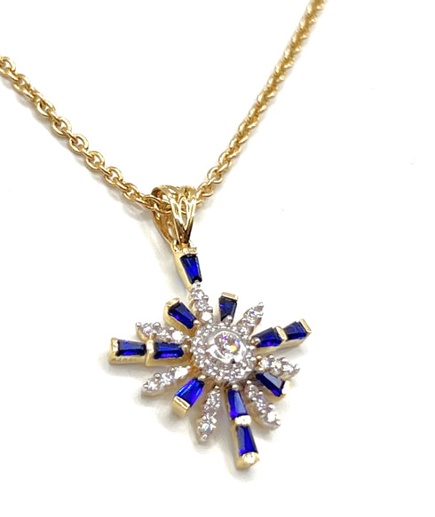 14k Gold Star of Bethlehem with Sapphire & Diamond Necklace